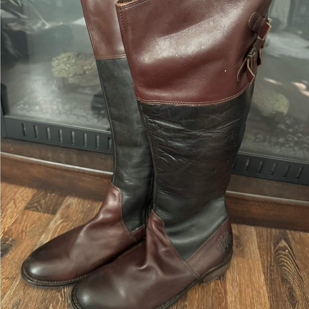Vince Camuto Burgundy and Black Over the Knee Boots